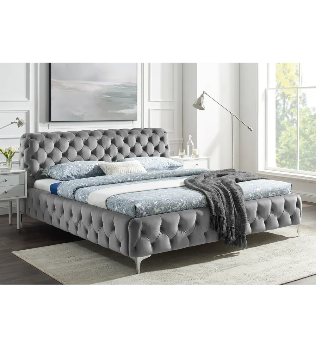 Invicta Interior Łóżko MODERN BAROCK 160 x 200 cm welur szare