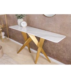 Invicta Interior Konsola ART LIVING 140 cm blat z białego marmuru