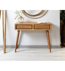 Imeri Konsola NORI 90 cm drewno akacja rattan