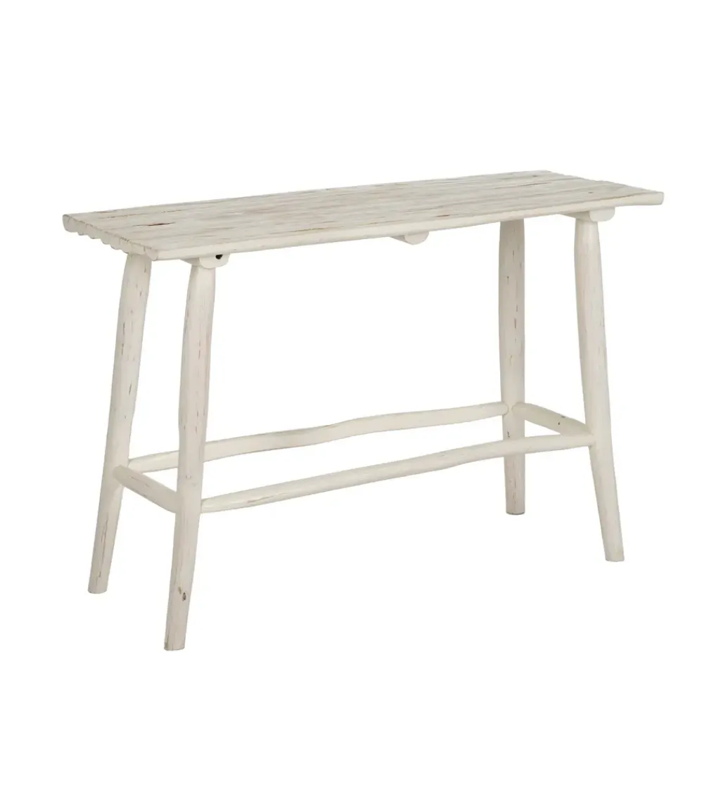 Zona-Design Konsola WORNYM 120 cm drewno teak biała przecierana