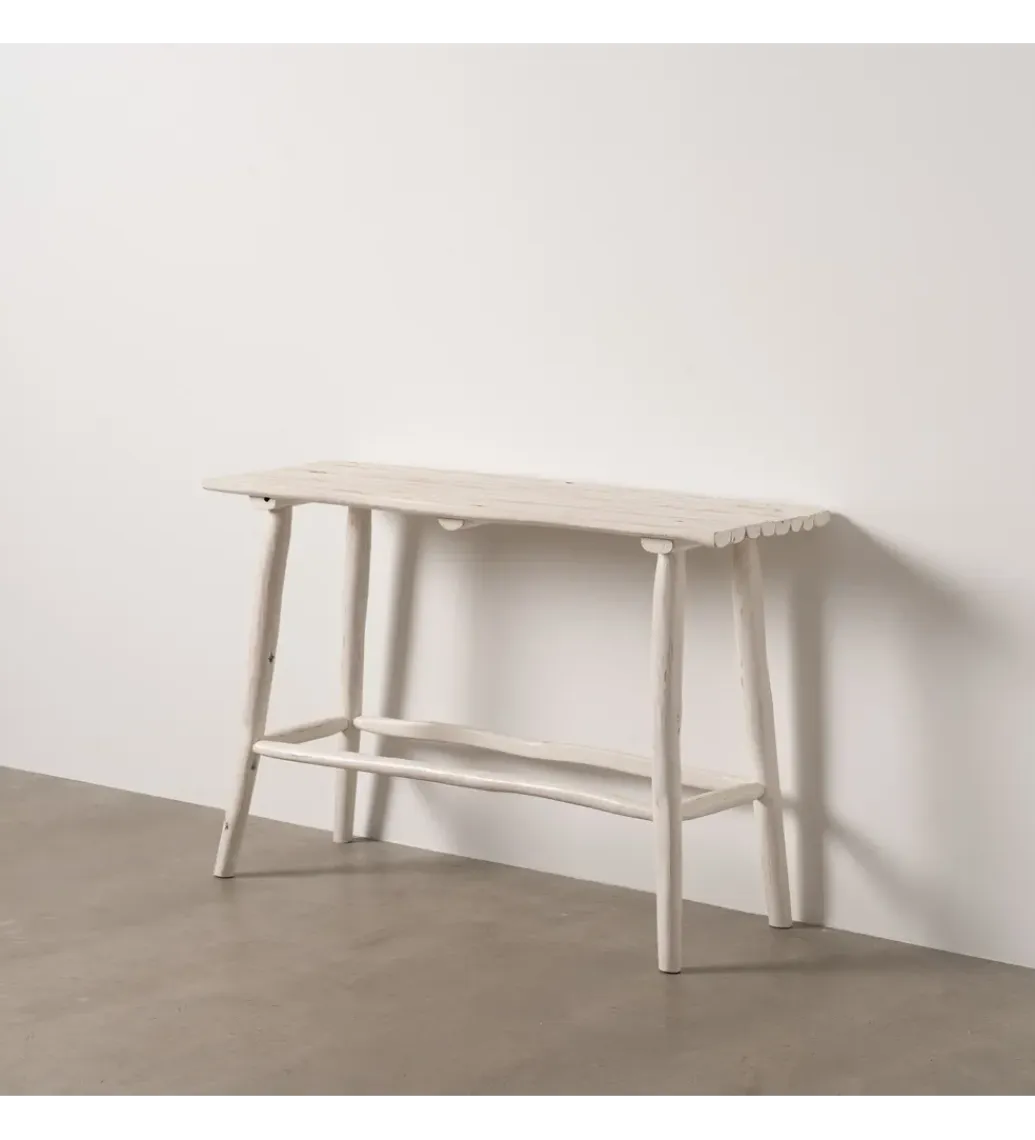 Zona-Design Konsola WORNYM 120 cm drewno teak biała przecierana