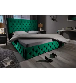 Invicta Interior Łóżko tapicerowane PARIS CHESTERFIELD 180 cm x 200 cm ciemnyzielony velvet