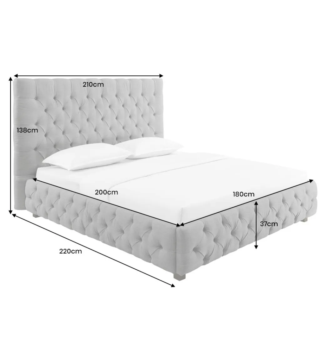 Invicta Interior Łóżko tapicerowane PARIS CHESTERFIELD 180 cm x 200 cm Szare lniane