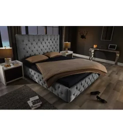 Invicta Interior Łóżko tapicerowane PARIS CHESTERFIELD 180 cm x 200 cm Szare lniane