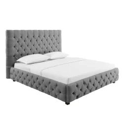 Invicta Interior Łóżko tapicerowane PARIS CHESTERFIELD 180 cm x 200 cm Szare lniane