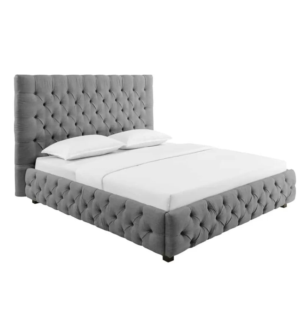 Invicta Interior Łóżko tapicerowane PARIS CHESTERFIELD 180 cm x 200 cm Szare lniane