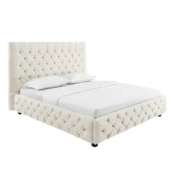 Invicta Interior Łóżko tapicerowane PARIS CHESTERFIELD 180 cm x 200 cm beżowe lniane