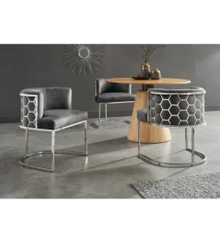 Invicta Interior - przedsprzedaż Krzesło ELEGANCE welwet szary srebrne nogi