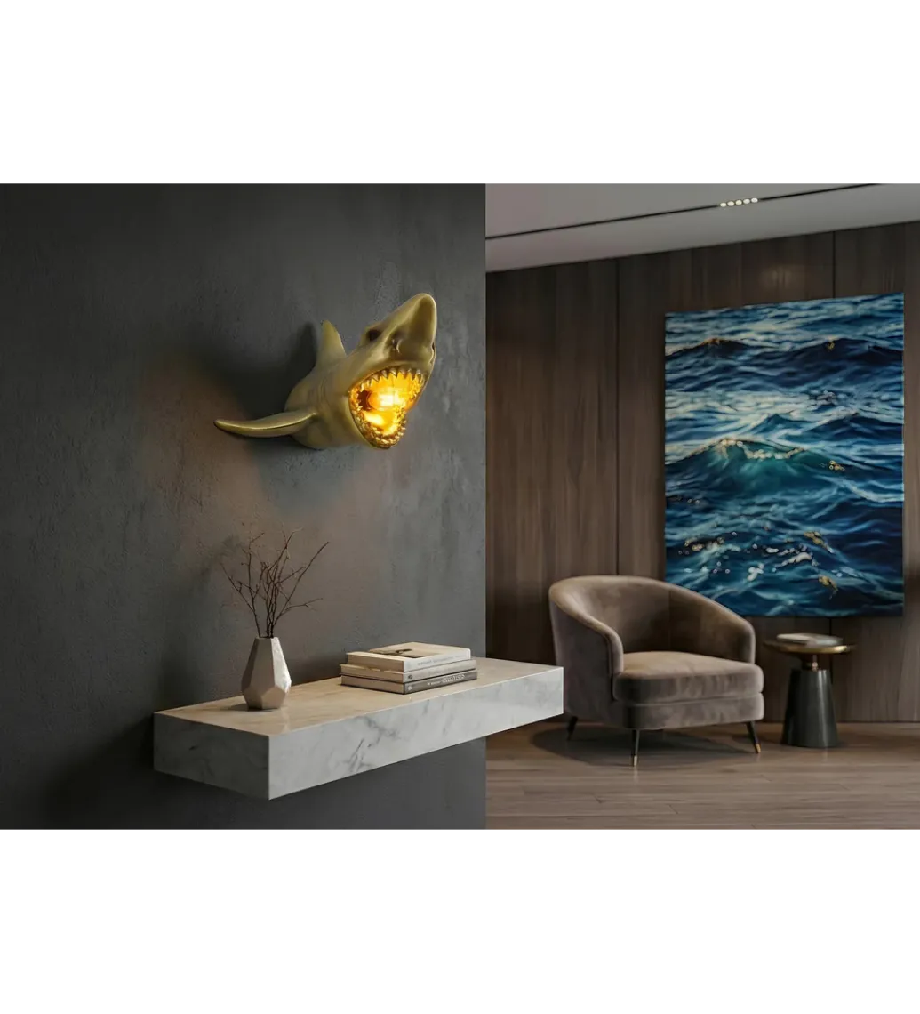 Invicta Interior Lampa ścienna SHARK 40 cm złota