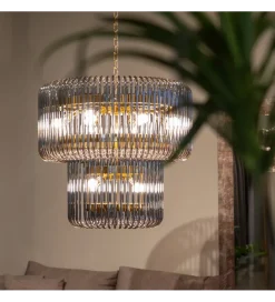 DENZO Lampa wisząca CELINK 80 cm złoto szara