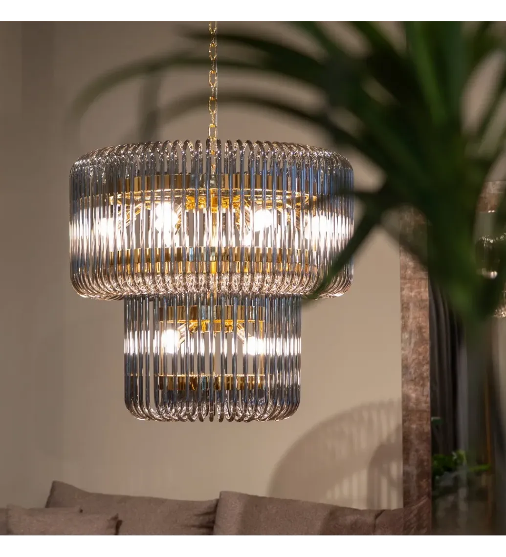DENZO Lampa wisząca CELINK 80 cm złoto szara