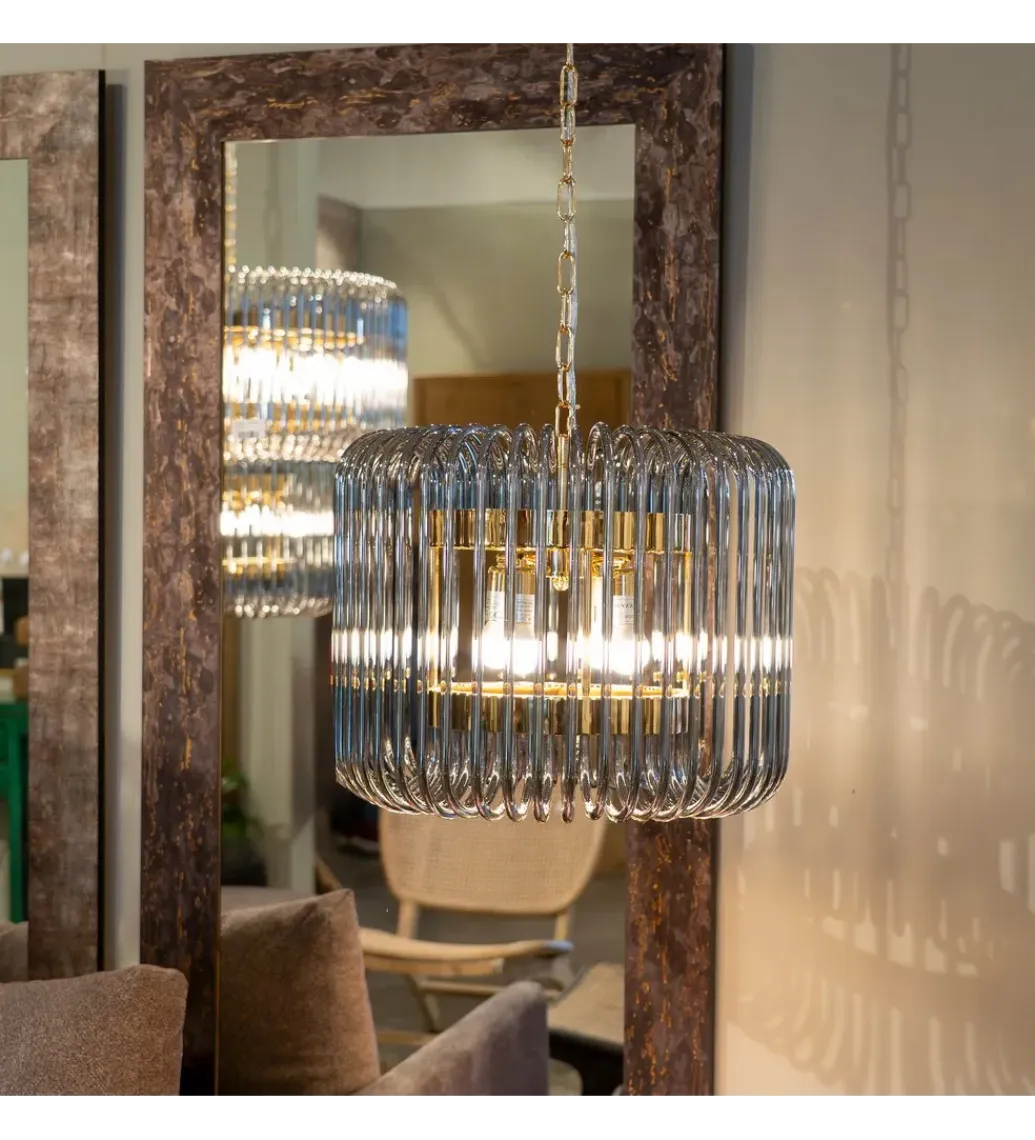 DENZO Lampa wisząca CELINK 50 cm złoto szara