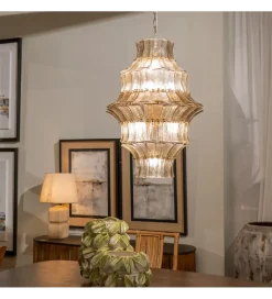 DENZO Lampa wisząca TEGOR 53 cm szare szkło