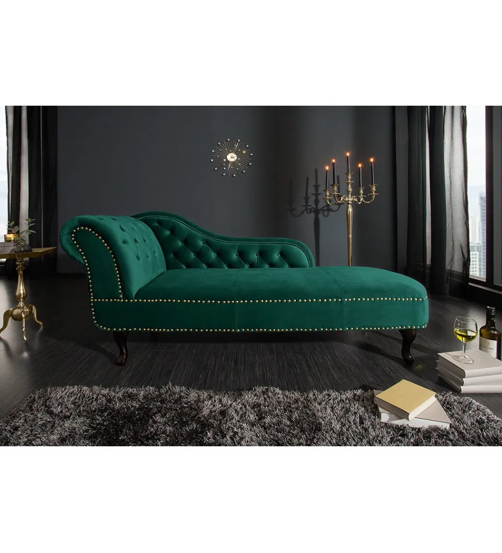 Invicta Interior Leżanka BRIGIDA Chesterfield szmaragdowo zielony aksamit