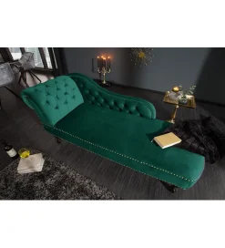 Invicta Interior Leżanka BRIGIDA Chesterfield szmaragdowo zielony aksamit