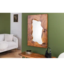 Invicta Interior Lustro ścienne MOZAIKA 90 cm drewno tekowe