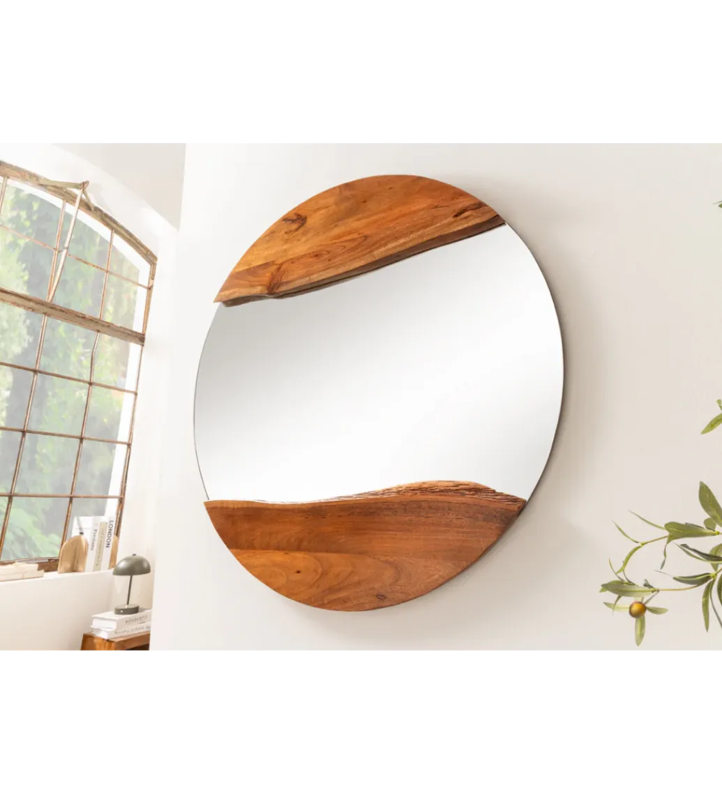 Invicta Interior Lustro wiszące MIRROR 100 cm drewno akacja