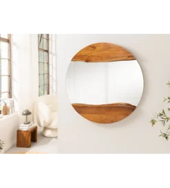 Invicta Interior Lustro wiszące MIRROR 100 cm drewno akacja