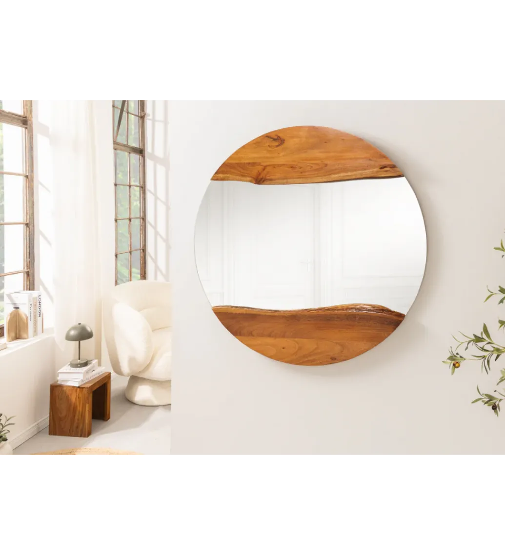 Invicta Interior Lustro wiszące MIRROR 100 cm drewno akacja