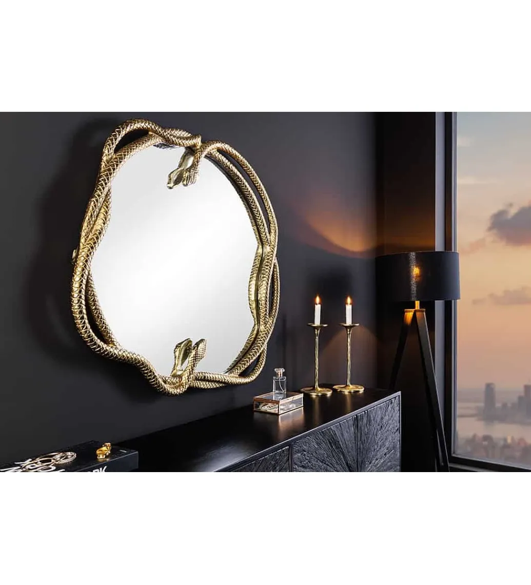 Invicta Interior Lustro wiszące SNAKE XL 85 cm złote z elementem dekoracyjnym w kształcie węża