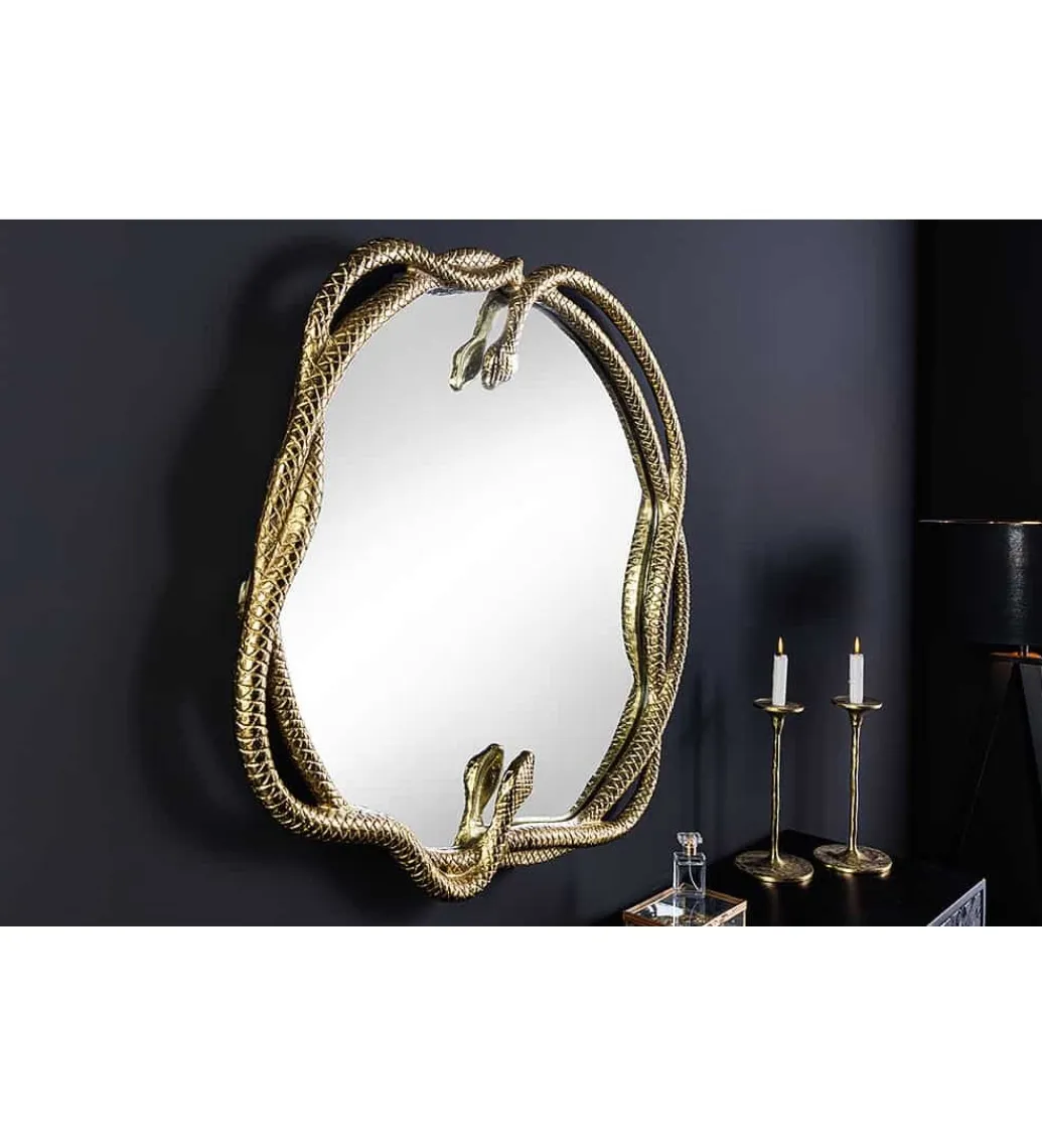 Invicta Interior Lustro wiszące SNAKE XL 85 cm złote z elementem dekoracyjnym w kształcie węża