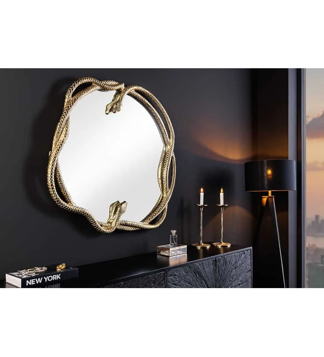 Invicta Interior Lustro wiszące SNAKE XL 85 cm złote z elementem dekoracyjnym w kształcie węża