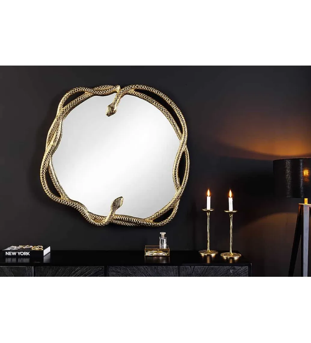 Invicta Interior Lustro wiszące SNAKE XL 85 cm złote z elementem dekoracyjnym w kształcie węża