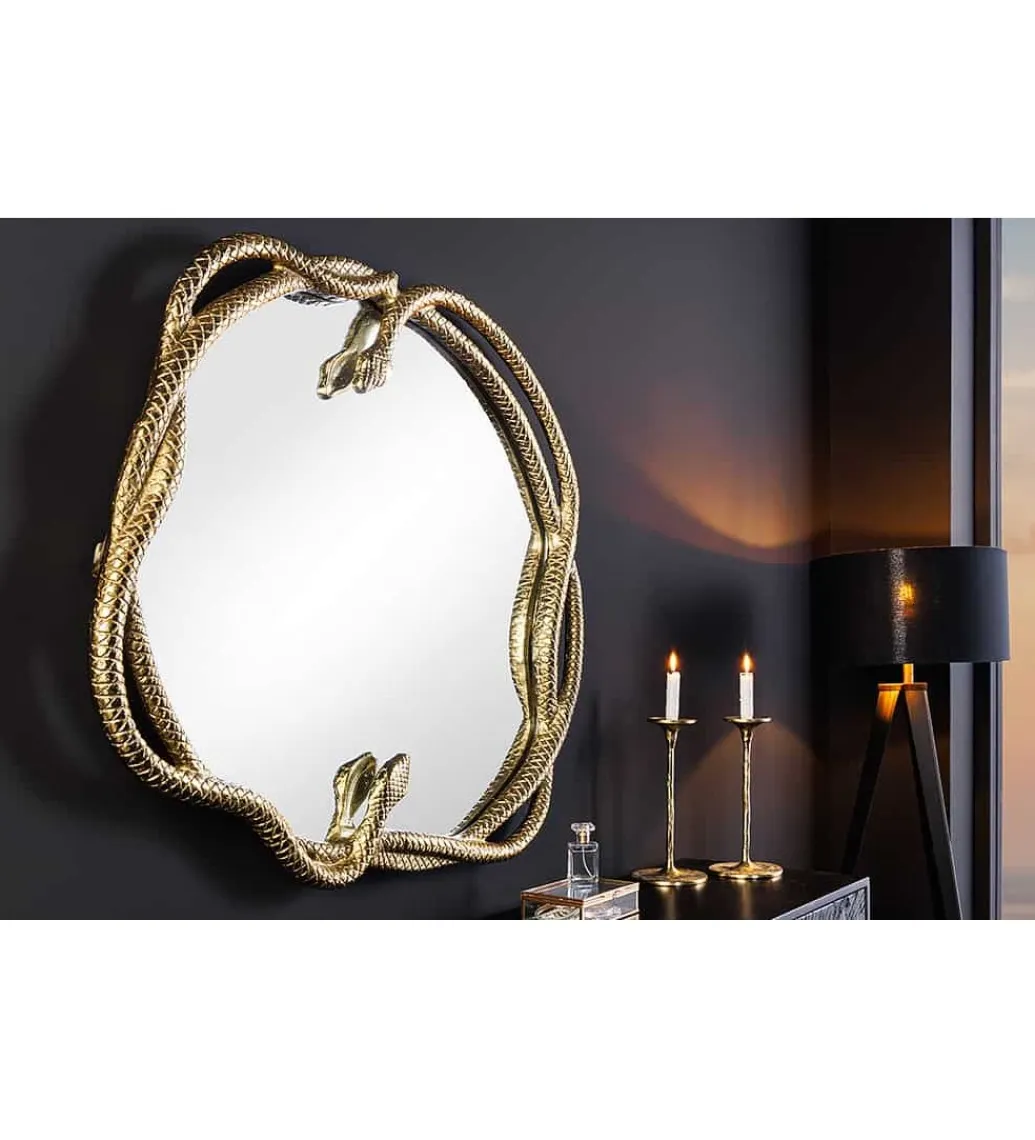 Invicta Interior Lustro wiszące SNAKE XL 85 cm złote z elementem dekoracyjnym w kształcie węża