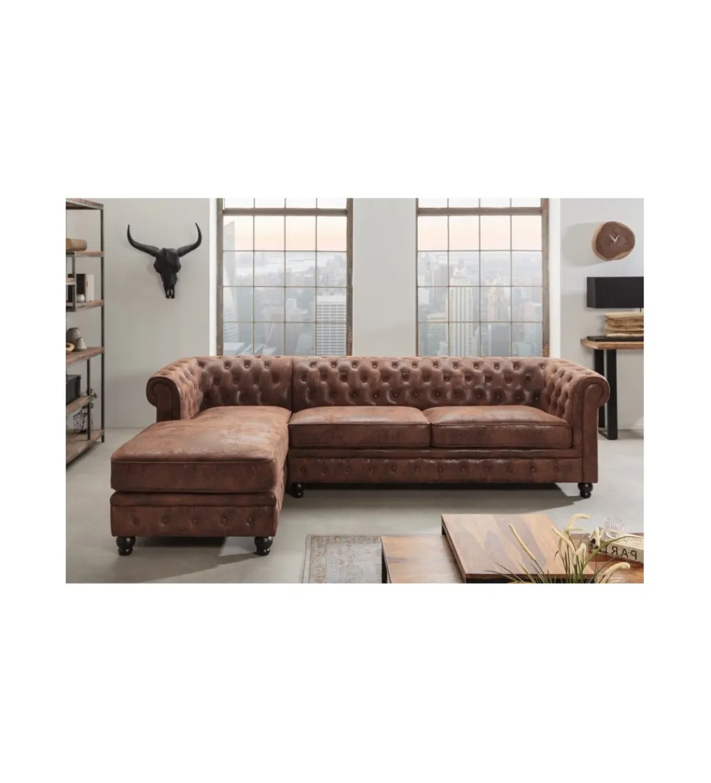 Invicta Interior Narożnik Chesterfield 270 cm antyczny brąz lewostronny