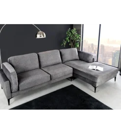 Invicta Interior Narożnik prawostronny MANHATTAN 295 cm z pufem aksamit ciemnoszary