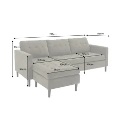 Invicta Interior Narożnik STOCKHOLM 220 cm 3-osobowy sztruks jasnobrązowy