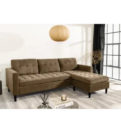 Invicta Interior Narożnik STOCKHOLM 220 cm 3-osobowy sztruks jasnobrązowy