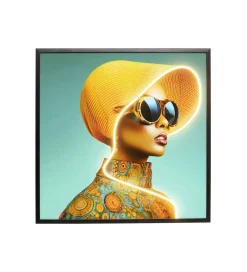 KDesign Obraz SUN HAT WOMAN LED 80 x 80 cm żółty