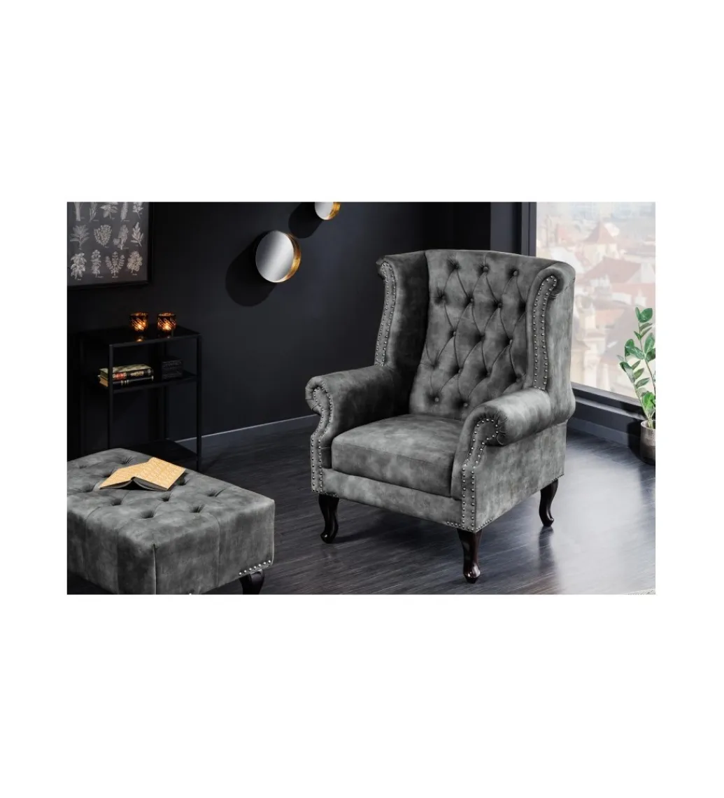 Invicta Interior Podnóżek BRIGIDA Chesterfield 80 cm szary