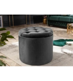 Invicta Interior - przedsprzedaż Pufa MODERN BAROCK STORAGE 50 cm welur szary