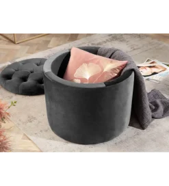 Invicta Interior - przedsprzedaż Pufa MODERN BAROCK STORAGE 50 cm welur szary