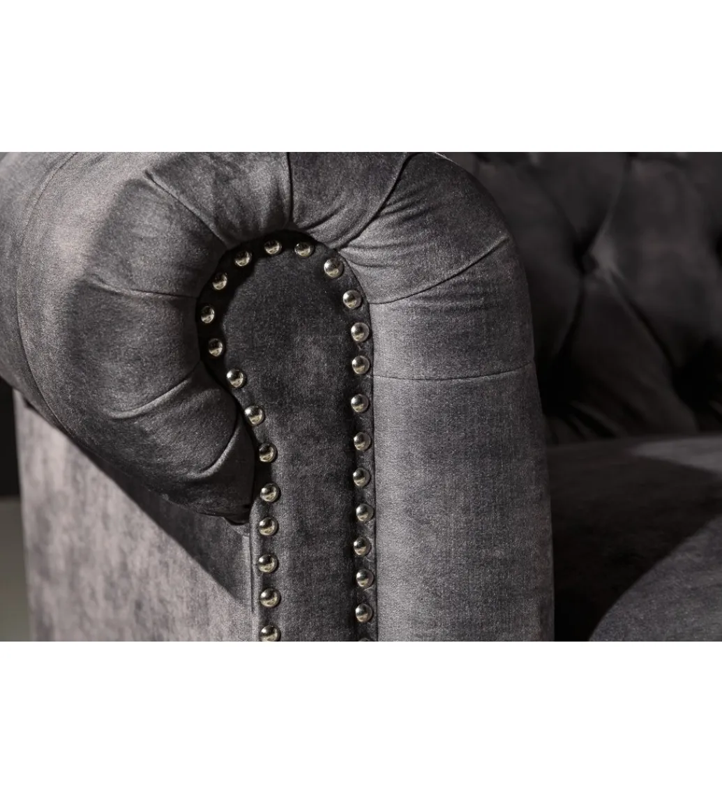 Invicta Interior Sofa ARIELLE Chesterfield 205 Cm szary aksamit