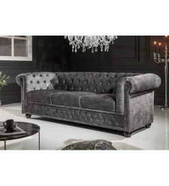 Invicta Interior Sofa ARIELLE Chesterfield 205 Cm szary aksamit