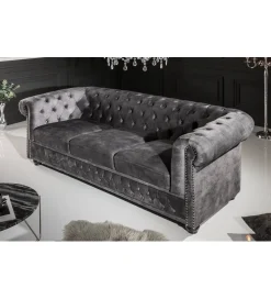 Invicta Interior Sofa ARIELLE Chesterfield 205 Cm szary aksamit