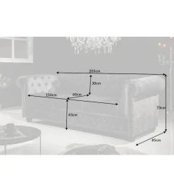 Invicta Interior Sofa ARIELLE Chesterfield 205 Cm szary aksamit
