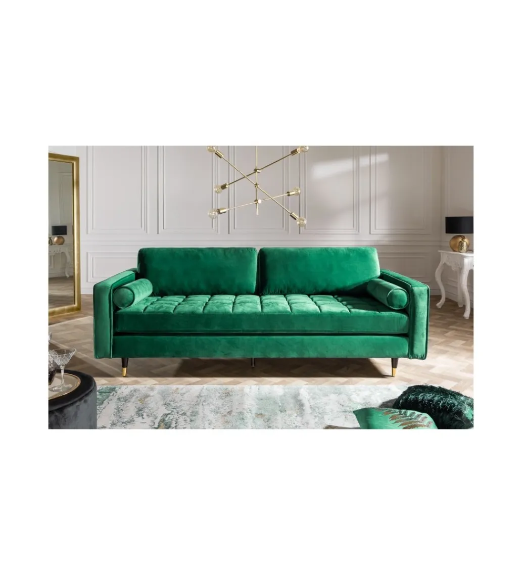 Invicta Interior Sofa CANIS velvet 220 cm szmaragdowo zielony aksamit