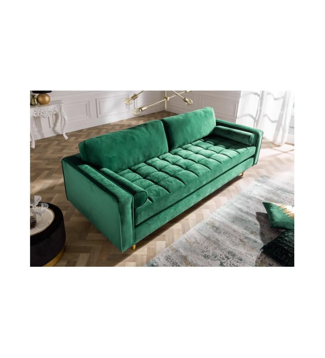 Invicta Interior Sofa CANIS velvet 220 cm szmaragdowo zielony aksamit
