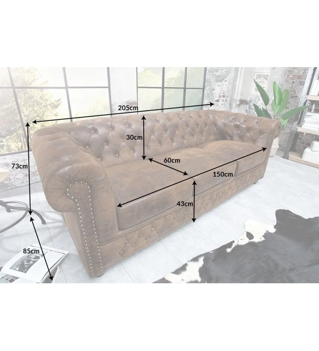Invicta Interior Sofa Chesterfield 205 cm antyczny brąz