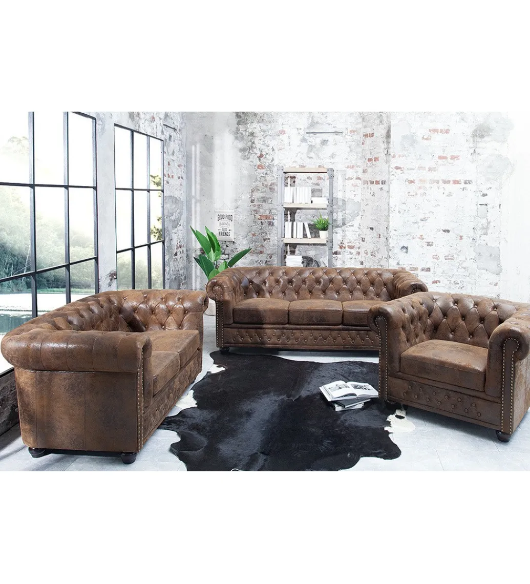 Invicta Interior Sofa Chesterfield 205 cm antyczny brąz