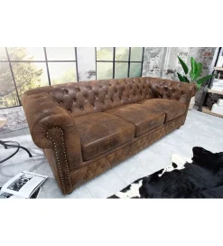 Invicta Interior Sofa Chesterfield 205 cm antyczny brąz
