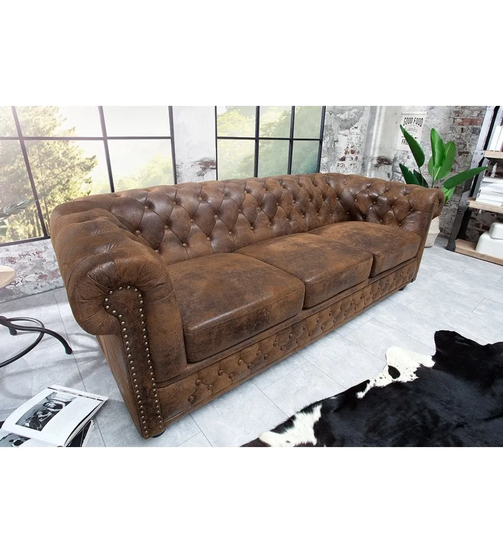 Invicta Interior Sofa Chesterfield 205 cm antyczny brąz