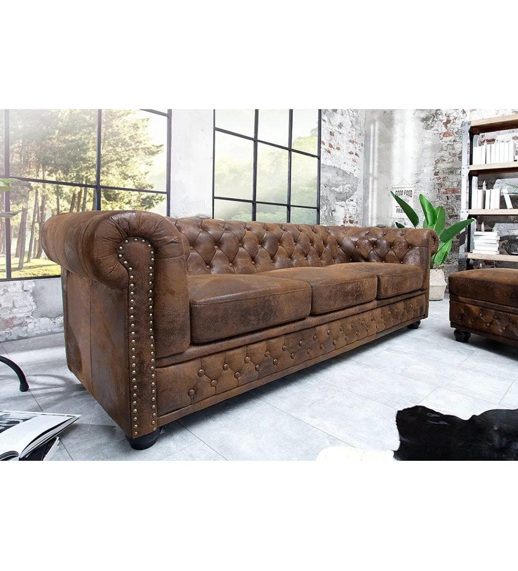 Invicta Interior Sofa Chesterfield 205 cm antyczny brąz