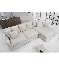 Invicta Interior Sofa Narożna HEAVENLY Heaven 255 Cm naturalny len