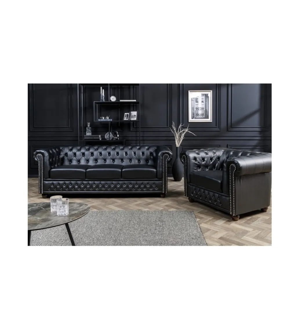 Invicta Interior Sofa RONNI Chesterfield 205 cm czarna