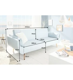 Invicta Interior Sofa Rozkładana BELLA 215 Cm Jasnoniebieska Puella